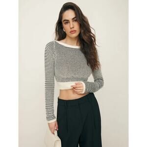 Reformation Chloe Cashmere Linen Sweater in Gossamer Black Stripe XS